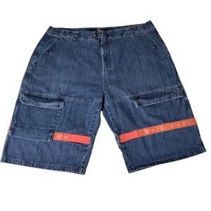 Marithe Francois Girbaud Cargo Shorts Blue Orange Straps Sz 48 (44"x14.5")